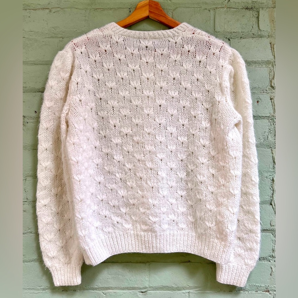 Vintage Cream Pointelle Knit Cardigan Sweater - Picture 5 of 8
